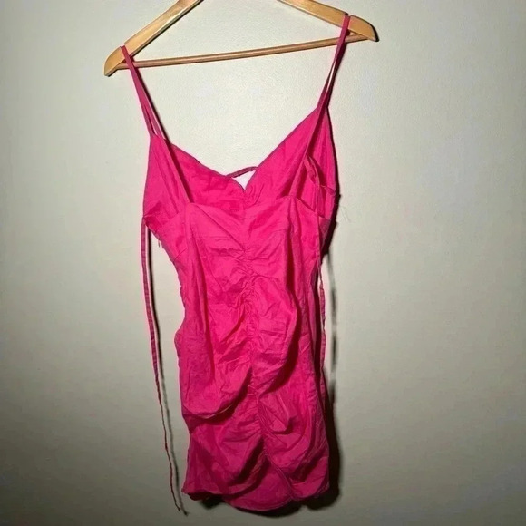 NWOT ZARA DRAPED BEADED LINEN BLEND DRESS BLOGGERS FAV Barbie Pink  m - Picture 9 of 9